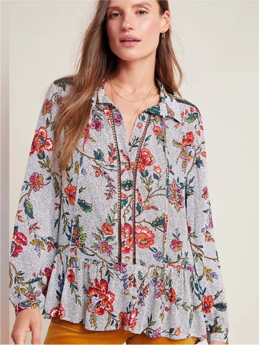 Maeve By Anthropologie Janie White Floral Button Peasant Top Sz. 4